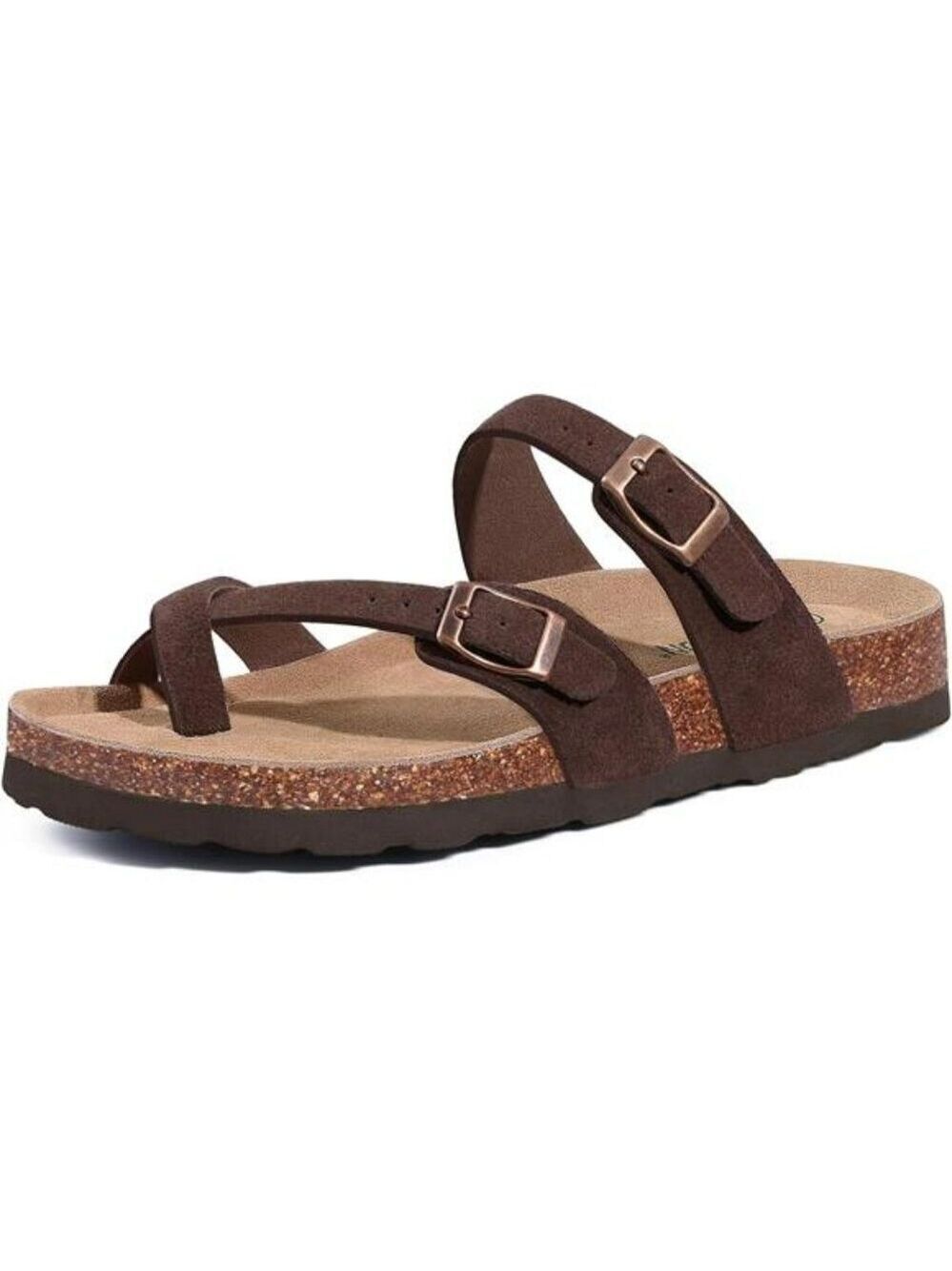 Suede Cork Footbed Sandals Women Adjustable Buckle Summer Comfort Slides